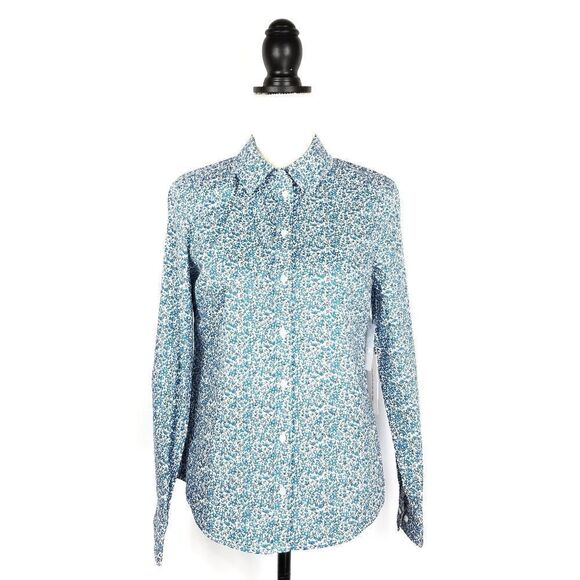 Court & Rowe Blue Sweet Ditsy Fields Print Floral Button Up Shirt - Picture 4 of 11